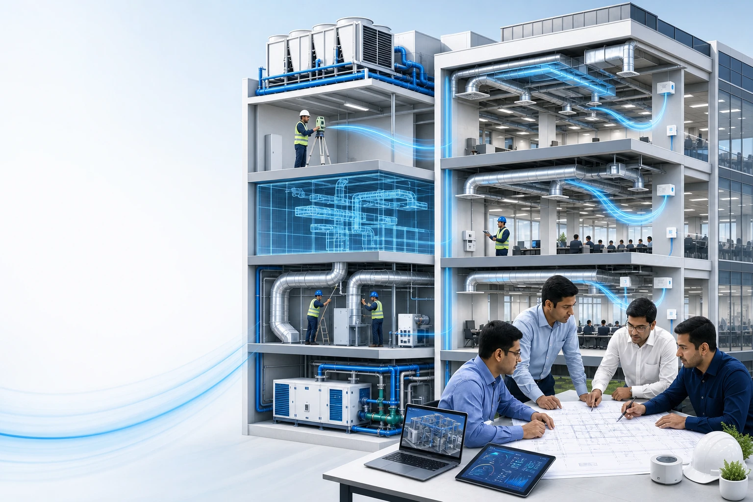 CES engineers coordinating HVAC survey, design, installation, commissioning and operation